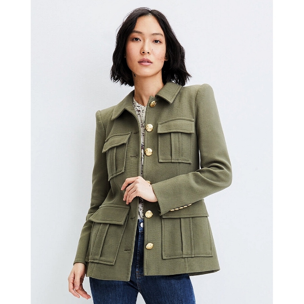 Veronica Beard Lambert Dickey Twill Cargo Pockets Army Jacket